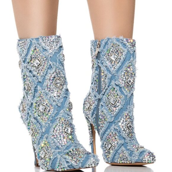 AZALEA WANG " DENIM DYNASTY "  DENIM EMBELLISHED BOOTIE( BRAND NEW !!!!!!! - Picture 1 of 7